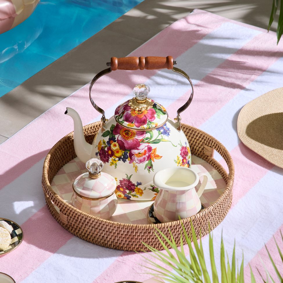 Florals are trending, explore all our floral collections. Image features White Flower Market Tea Kettle 